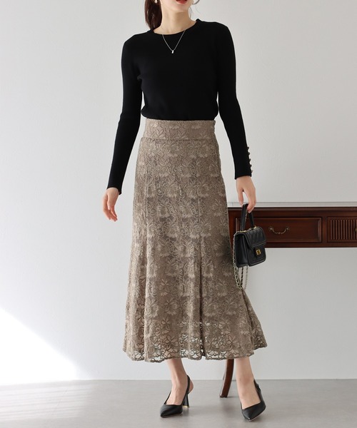 BLUEEAST（ブルーイースト）の「起毛フラワーレースマーメイドスカート（スカート・レディース・チャコールグレー/ブラック/モカ・LARGE/MEDIUM）」の20枚目の写真