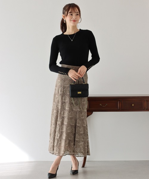 BLUEEAST（ブルーイースト）の「起毛フラワーレースマーメイドスカート（スカート・レディース・チャコールグレー/ブラック/モカ・LARGE/MEDIUM）」の21枚目の写真