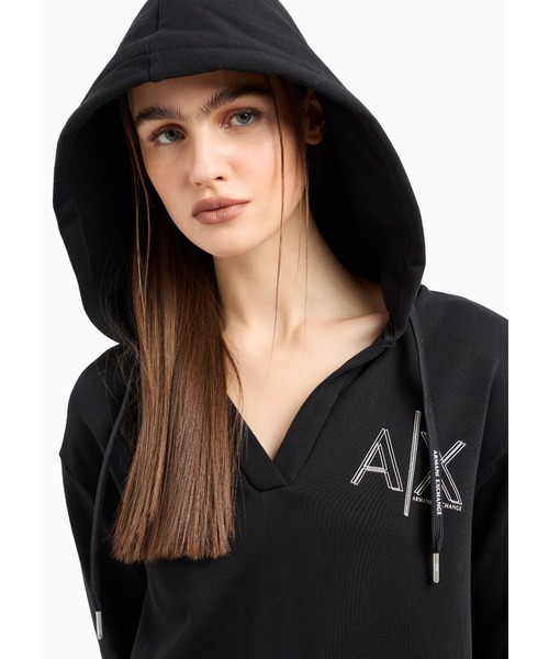 ARMANI EXCHANGE(アルマーニエクスチェンジ)の「【A|X アルマーニ エクスチェンジ】AXロゴ Vネックスウェットワンピース(ワンピース・レディース・ブラック・SMALL/MEDIUM/LARGE/X-SMALL)」の3枚目の写真