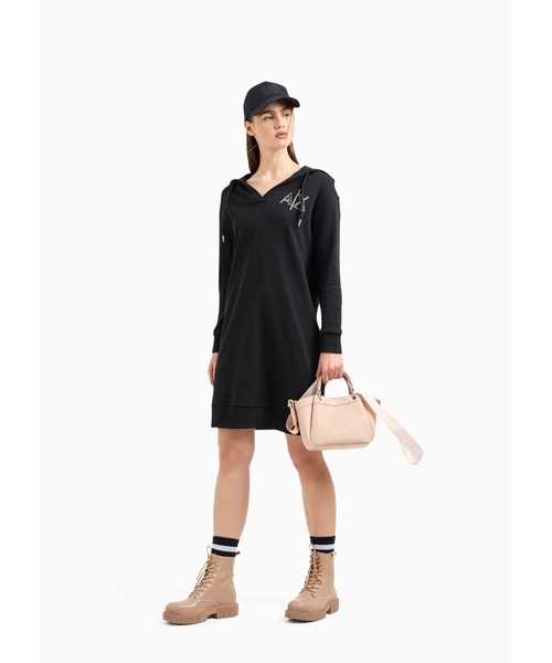 ARMANI EXCHANGE(アルマーニエクスチェンジ)の「【A|X アルマーニ エクスチェンジ】AXロゴ Vネックスウェットワンピース(ワンピース・レディース・ブラック・SMALL/MEDIUM/LARGE/X-SMALL)」の4枚目の写真