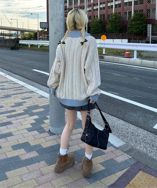 sedacle girl（セダクルガール）の「ユニフォームライクニット（ニット/セーター・レディース・オフホワイト/ネイビー・FREE）」の7枚目の写真