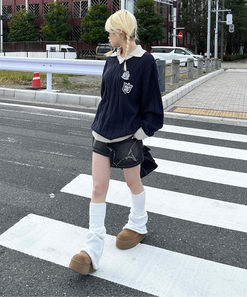 sedacle girl（セダクルガール）の「ユニフォームライクニット（ニット/セーター・レディース・オフホワイト/ネイビー・FREE）」の11枚目の写真