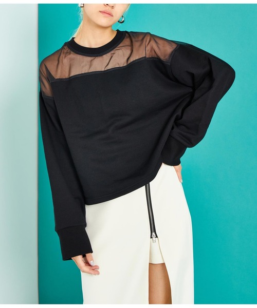 Settimissimo（セッティミッシモ）の「裏毛オーガンジ切替スウェット（スウェット・レディース・ブラック/アイボリー・FREE）」の2枚目の写真