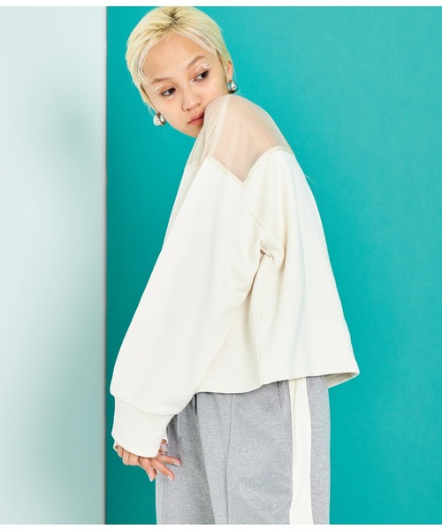 Settimissimo（セッティミッシモ）の「裏毛オーガンジ切替スウェット（スウェット・レディース・ブラック/アイボリー・FREE）」の5枚目の写真