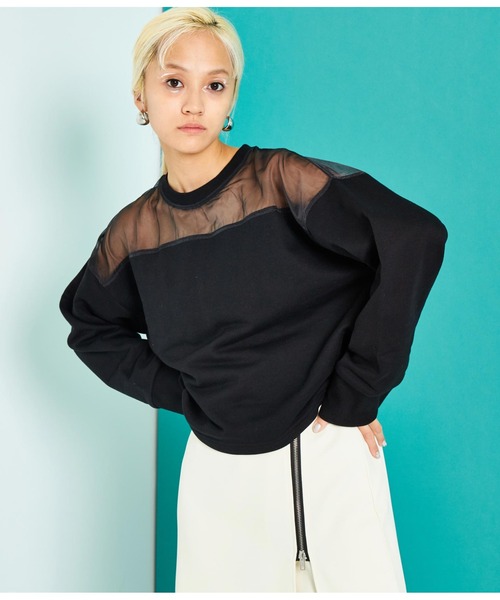 Settimissimo（セッティミッシモ）の「裏毛オーガンジ切替スウェット（スウェット・レディース・ブラック/アイボリー・FREE）」の9枚目の写真