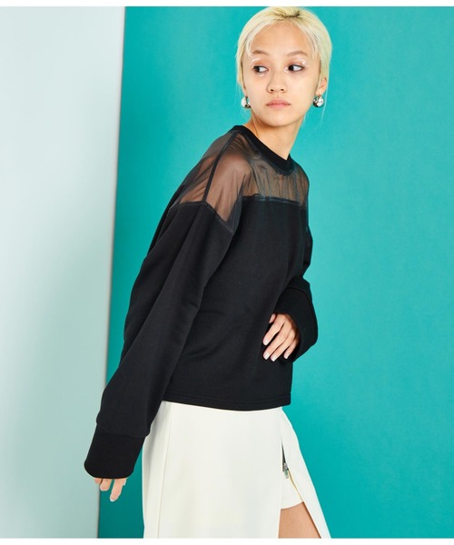 Settimissimo（セッティミッシモ）の「裏毛オーガンジ切替スウェット（スウェット・レディース・ブラック/アイボリー・FREE）」の10枚目の写真