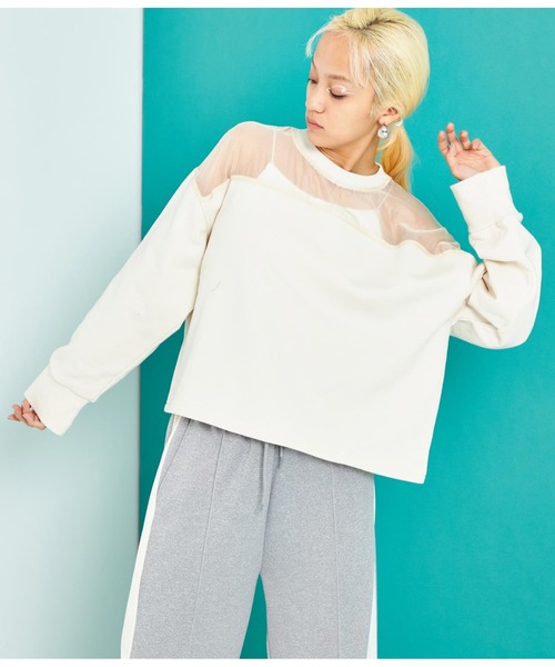 Settimissimo（セッティミッシモ）の「裏毛オーガンジ切替スウェット（スウェット・レディース・ブラック/アイボリー・FREE）」の3枚目の写真