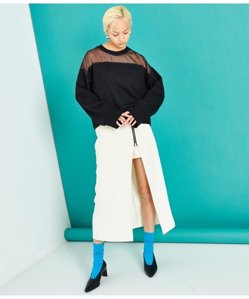 Settimissimo（セッティミッシモ）の「裏毛オーガンジ切替スウェット（スウェット・レディース・ブラック/アイボリー・FREE）」の13枚目の写真