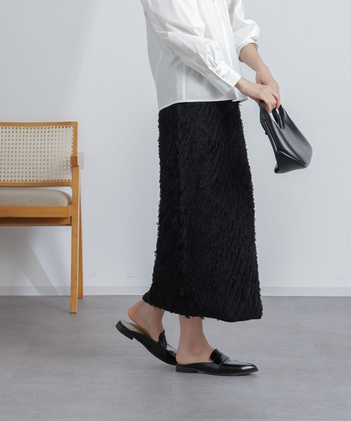 NANO universe（ナノユニバース）の「フリンジニットスカート(セットアップ可)（スカート・レディース・ブラック/オフホワイト・S/M）」の2枚目の写真