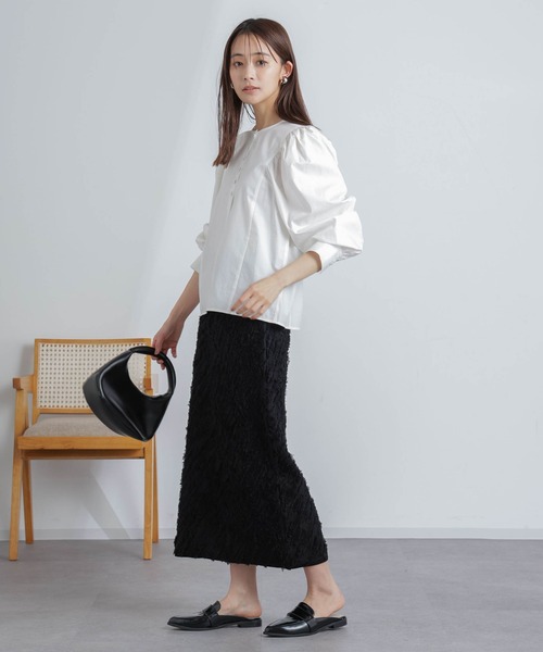 NANO universe（ナノユニバース）の「フリンジニットスカート(セットアップ可)（スカート・レディース・ブラック/オフホワイト・S/M）」の6枚目の写真
