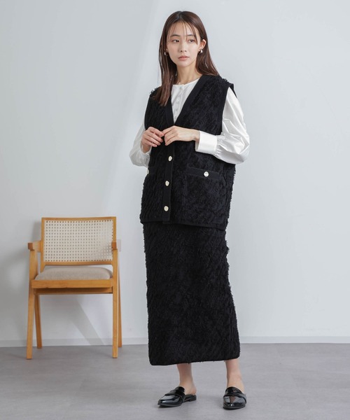 NANO universe（ナノユニバース）の「フリンジニットスカート(セットアップ可)（スカート・レディース・ブラック/オフホワイト・S/M）」の9枚目の写真