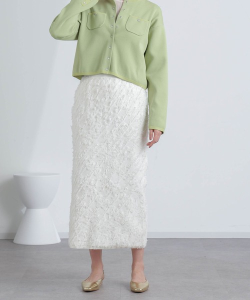 NANO universe（ナノユニバース）の「フリンジニットスカート(セットアップ可)（スカート・レディース・ブラック/オフホワイト・S/M）」の10枚目の写真