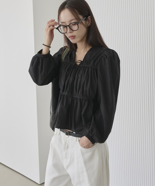 セール】ラブリーリボンラッフルシャーリングブラウス（Tシャツ  