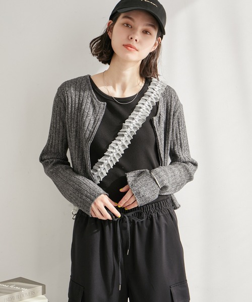 ROPE' PICNIC（ロペピクニック）の「フロントジップショート丈メランジニットプルオーバー（ニット/セーター・レディース・ブラック系その他/ライトグリーン/ブラウン・38）」の20枚目の写真