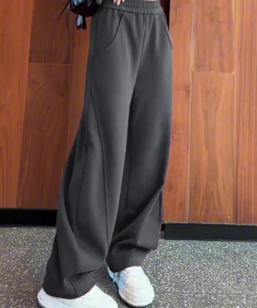 AMELY(エミリー)の「裏起毛ワイドパンツ(スウェットパンツ・レディース・グレー/ブラック/ブラウン・M/S/L)」の1枚目の写真