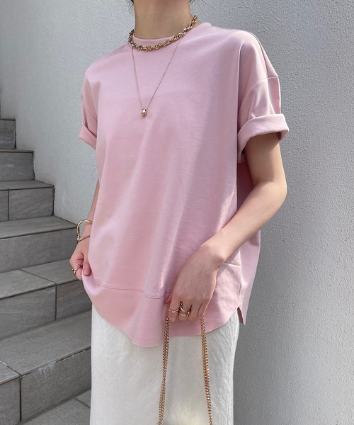 COLLAGE GALLARDAGALANTE(コラージュガリャルダガランテ)の「裾切替半袖Tシャツ(Tシャツ/カットソー・レディース・オフホワイト/ブラック/サックスブルー/ピンク/ネイビー/オレンジ/ライトグレー・FREE)」の7枚目の写真