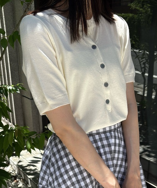 Miniministore(ミニミニストア)の「サマーニット Vネックニットトップス韓国 夏服(ニット/セーター・レディース・ネイビー/モカ/グレー/アイボリー/ピンク/ブラック・FREE)」の5枚目の写真