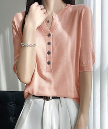 サマーニット Vネックニットトップス韓国 夏服