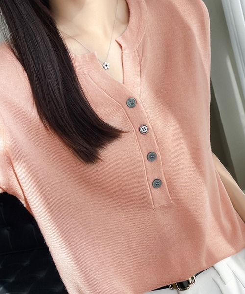 セール】サマーニット Vネックニットトップス韓国 夏服（ニット