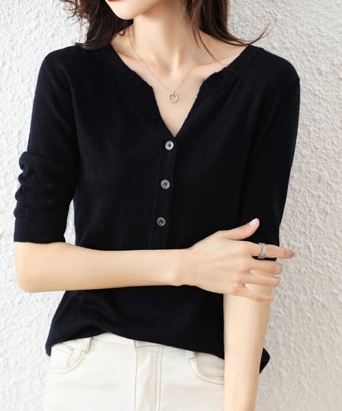 sulvam サマーニット セーター Vネック セール】サマーニット Vネックニットトップス韓国 夏服(ニット