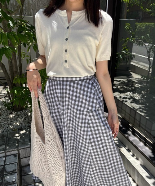 Miniministore(ミニミニストア)の「サマーニット Vネックニットトップス韓国 夏服(ニット/セーター・レディース・ネイビー/モカ/グレー/アイボリー/ピンク/ブラック・FREE)」の9枚目の写真