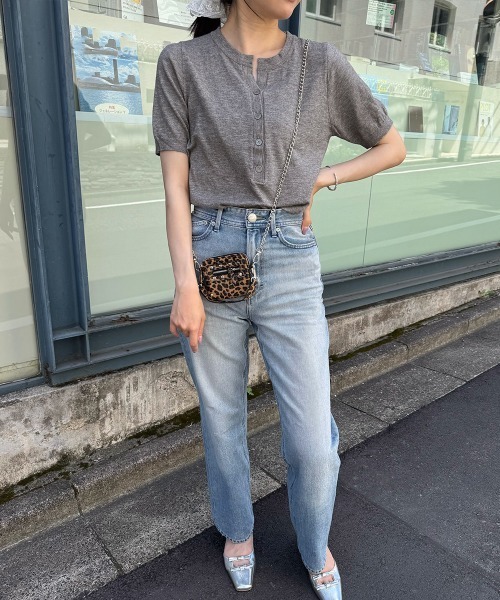 Miniministore(ミニミニストア)の「サマーニット Vネックニットトップス韓国 夏服(ニット/セーター・レディース・ネイビー/モカ/グレー/アイボリー/ピンク/ブラック・FREE)」の15枚目の写真