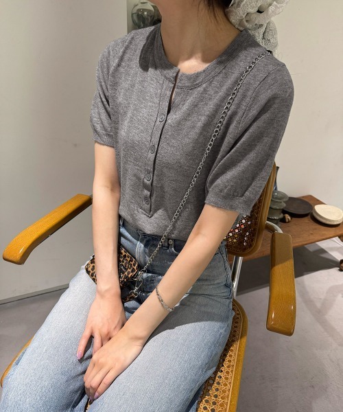 Miniministore(ミニミニストア)の「サマーニット Vネックニットトップス韓国 夏服(ニット/セーター・レディース・ネイビー/モカ/グレー/アイボリー/ピンク/ブラック・FREE)」の16枚目の写真