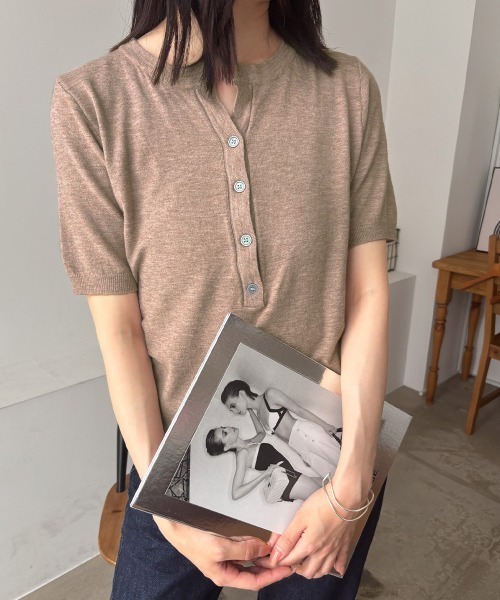 Miniministore(ミニミニストア)の「サマーニット Vネックニットトップス韓国 夏服(ニット/セーター・レディース・ネイビー/モカ/グレー/アイボリー/ピンク/ブラック・FREE)」の21枚目の写真