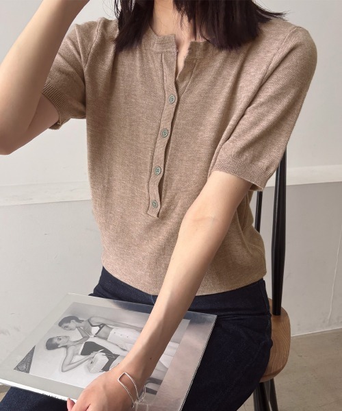 セール】サマーニット Vネックニットトップス韓国 夏服（ニット