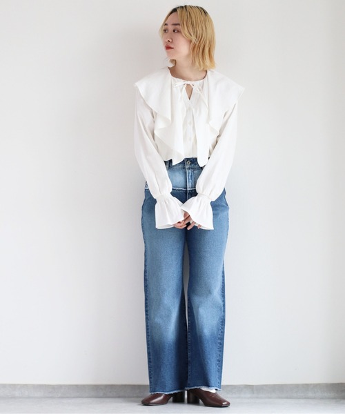 cepo(セポ)の「スキッパーラッフルブラウス(シャツ/ブラウス・レディース・ミント/オフホワイト/ブラック・M)」の9枚目の写真