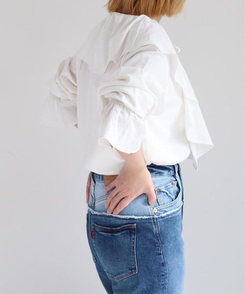 cepo(セポ)の「スキッパーラッフルブラウス(シャツ/ブラウス・レディース・ミント/オフホワイト/ブラック・M)」の7枚目の写真