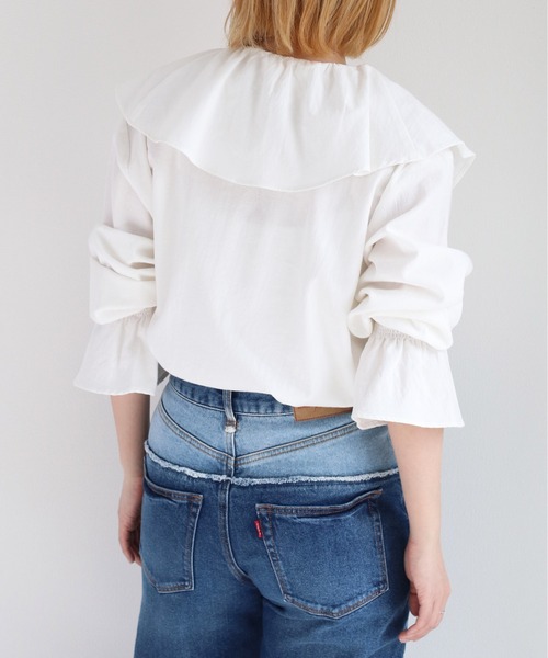 cepo(セポ)の「スキッパーラッフルブラウス(シャツ/ブラウス・レディース・ミント/オフホワイト/ブラック・M)」の8枚目の写真