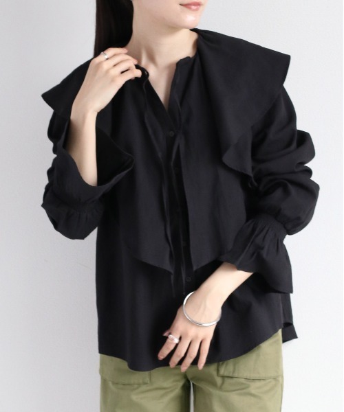 cepo(セポ)の「スキッパーラッフルブラウス(シャツ/ブラウス・レディース・ミント/オフホワイト/ブラック・M)」の15枚目の写真