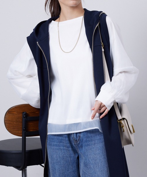 Chez toi(シェトワ)の「オーガンジーレイヤードプルオーバー(Tシャツ/カットソー・レディース・アイボリー/ブラック/グレイッシュベージュ/オレンジ・FREE)」の5枚目の写真