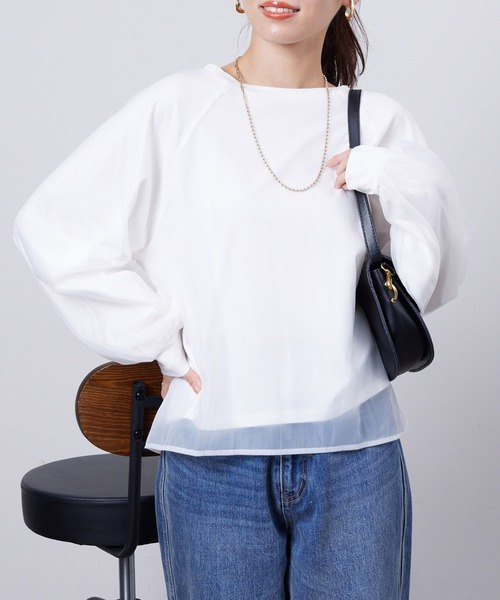 Chez toi(シェトワ)の「オーガンジーレイヤードプルオーバー(Tシャツ/カットソー・レディース・アイボリー/ブラック/グレイッシュベージュ/オレンジ・FREE)」の6枚目の写真