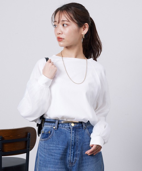 Chez toi(シェトワ)の「オーガンジーレイヤードプルオーバー(Tシャツ/カットソー・レディース・アイボリー/ブラック/グレイッシュベージュ/オレンジ・FREE)」の9枚目の写真