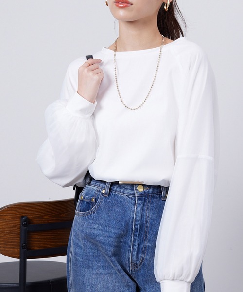 Chez toi(シェトワ)の「オーガンジーレイヤードプルオーバー(Tシャツ/カットソー・レディース・アイボリー/ブラック/グレイッシュベージュ/オレンジ・FREE)」の11枚目の写真