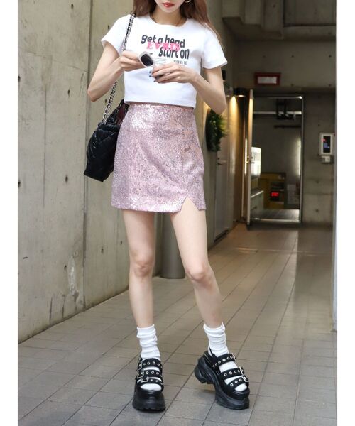 EVRIS（エヴリス）の「スパンコールミニスカート（スカート・レディース・シルバー/ピンク・MEDIUM/SMALL）」の5枚目の写真