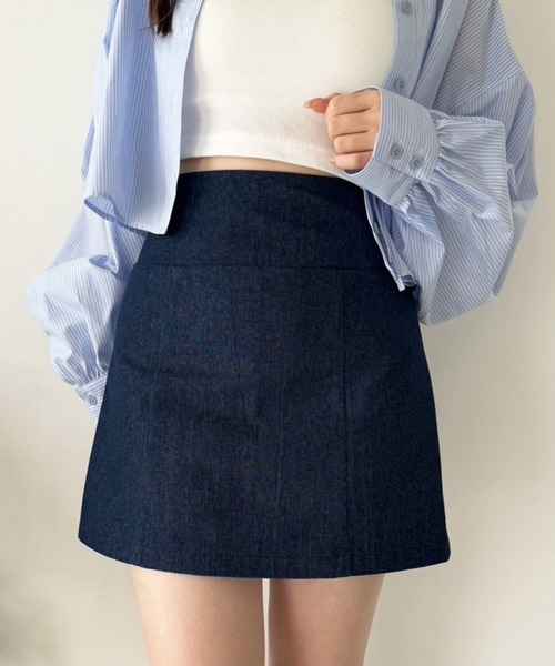 one after another NICE CLAUP（ワンアフターアナザーナイスクラップ）の「後ろレースアップ台形ミニスカート（スカート・レディース・ブラック/ブルー/ホワイト系その他/アイボリー・FREE）」の4枚目の写真