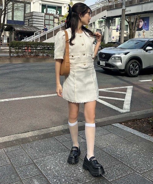 one after another NICE CLAUP（ワンアフターアナザーナイスクラップ）の「後ろレースアップ台形ミニスカート（スカート・レディース・ブラック/ブルー/ホワイト系その他/アイボリー・FREE）」の17枚目の写真