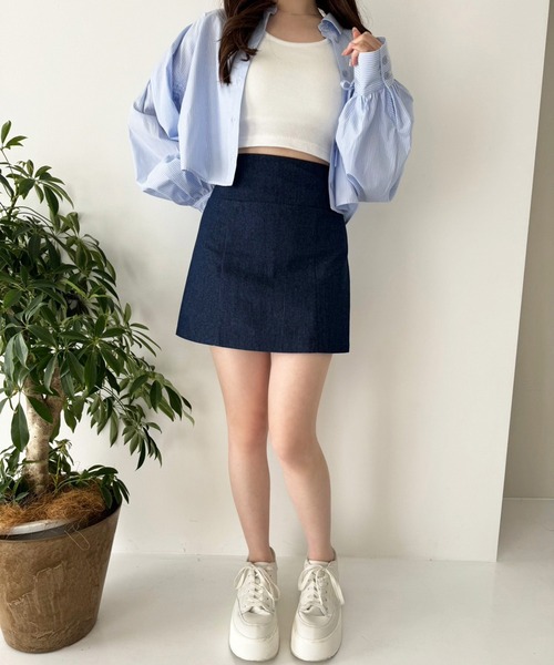 one after another NICE CLAUP（ワンアフターアナザーナイスクラップ）の「後ろレースアップ台形ミニスカート（スカート・レディース・ブラック/ブルー/ホワイト系その他/アイボリー・FREE）」の20枚目の写真