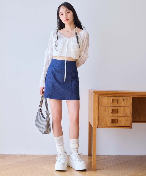 one after another NICE CLAUP（ワンアフターアナザーナイスクラップ）の「後ろレースアップ台形ミニスカート（スカート・レディース・ブラック/ブルー/ホワイト系その他/アイボリー・FREE）」の9枚目の写真