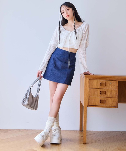 one after another NICE CLAUP（ワンアフターアナザーナイスクラップ）の「後ろレースアップ台形ミニスカート（スカート・レディース・ブラック/ブルー/ホワイト系その他/アイボリー・FREE）」の10枚目の写真