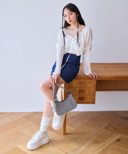 one after another NICE CLAUP（ワンアフターアナザーナイスクラップ）の「後ろレースアップ台形ミニスカート（スカート・レディース・ブラック/ブルー/ホワイト系その他/アイボリー・FREE）」の12枚目の写真