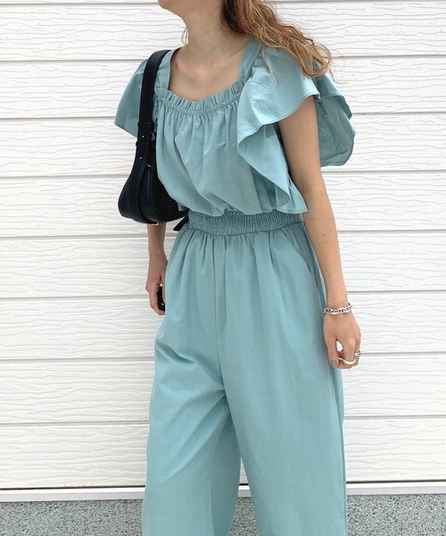 Q（キュー）の「ラッフルデザインオールインワン（つなぎ/オールインワン・レディース・ブラック/ライトブルー・MEDIUM）」の9枚目の写真