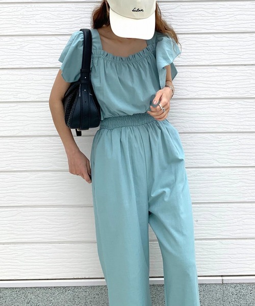 Q（キュー）の「ラッフルデザインオールインワン（つなぎ/オールインワン・レディース・ブラック/ライトブルー・MEDIUM）」の10枚目の写真