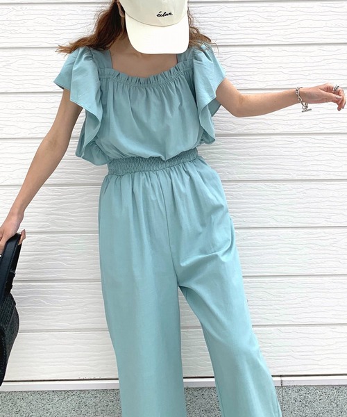 Q（キュー）の「ラッフルデザインオールインワン（つなぎ/オールインワン・レディース・ブラック/ライトブルー・MEDIUM）」の12枚目の写真