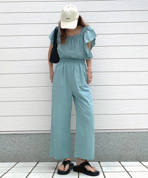 Q（キュー）の「ラッフルデザインオールインワン（つなぎ/オールインワン・レディース・ブラック/ライトブルー・MEDIUM）」の17枚目の写真