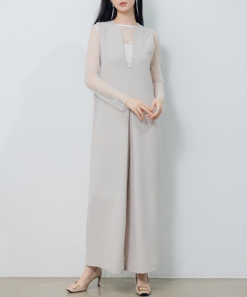 SAISON DE PAPILLON（セゾンドパピヨン）の「IラインシルエットVネックサロペット（サロペット/オーバーオール・レディース・ブラック/アイボリー/チャコール・M）」の15枚目の写真