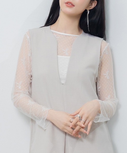 SAISON DE PAPILLON（セゾンドパピヨン）の「IラインシルエットVネックサロペット（サロペット/オーバーオール・レディース・ブラック/アイボリー/チャコール・M）」の19枚目の写真